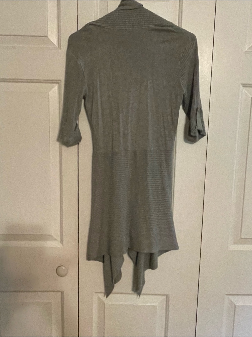 Matty M Gray Open-Front Draped Ribbed Cardigan - Picture 4 of 8